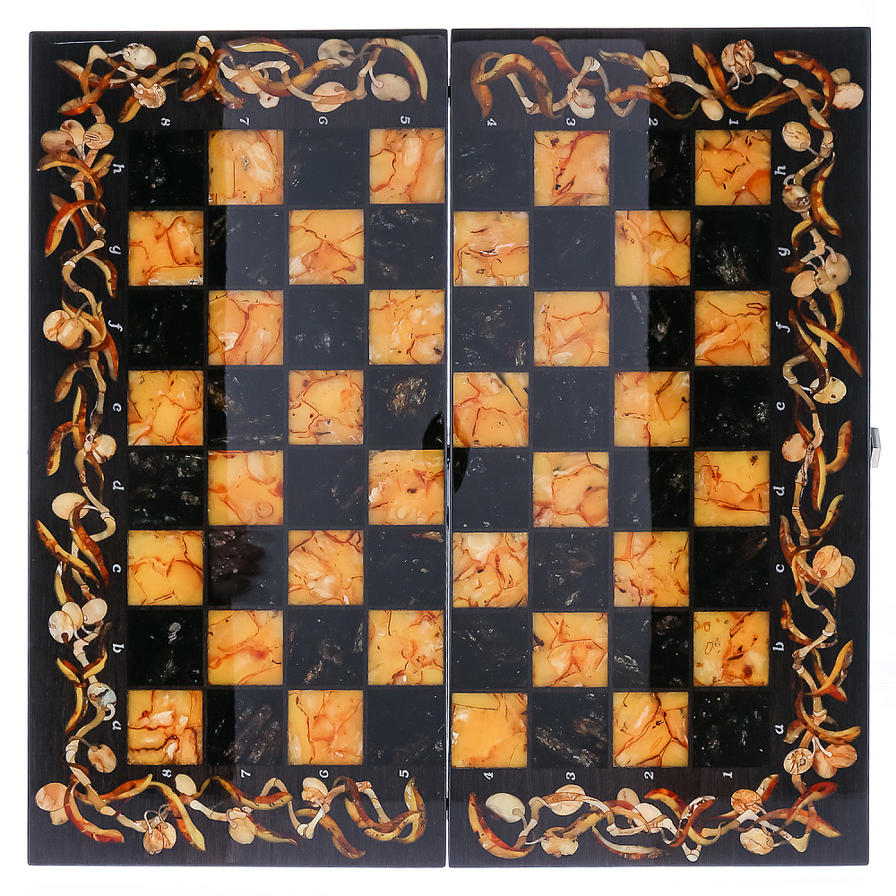 Шахматы с инкрустацией и фигурами из янтаря «Олива» 56х56 см - интернет магазин Русь Велика я фото 12