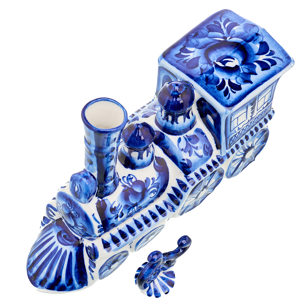 Штоф со стопками «Паровоз». Гжель - интернет магазин Русь Велика я фото 5