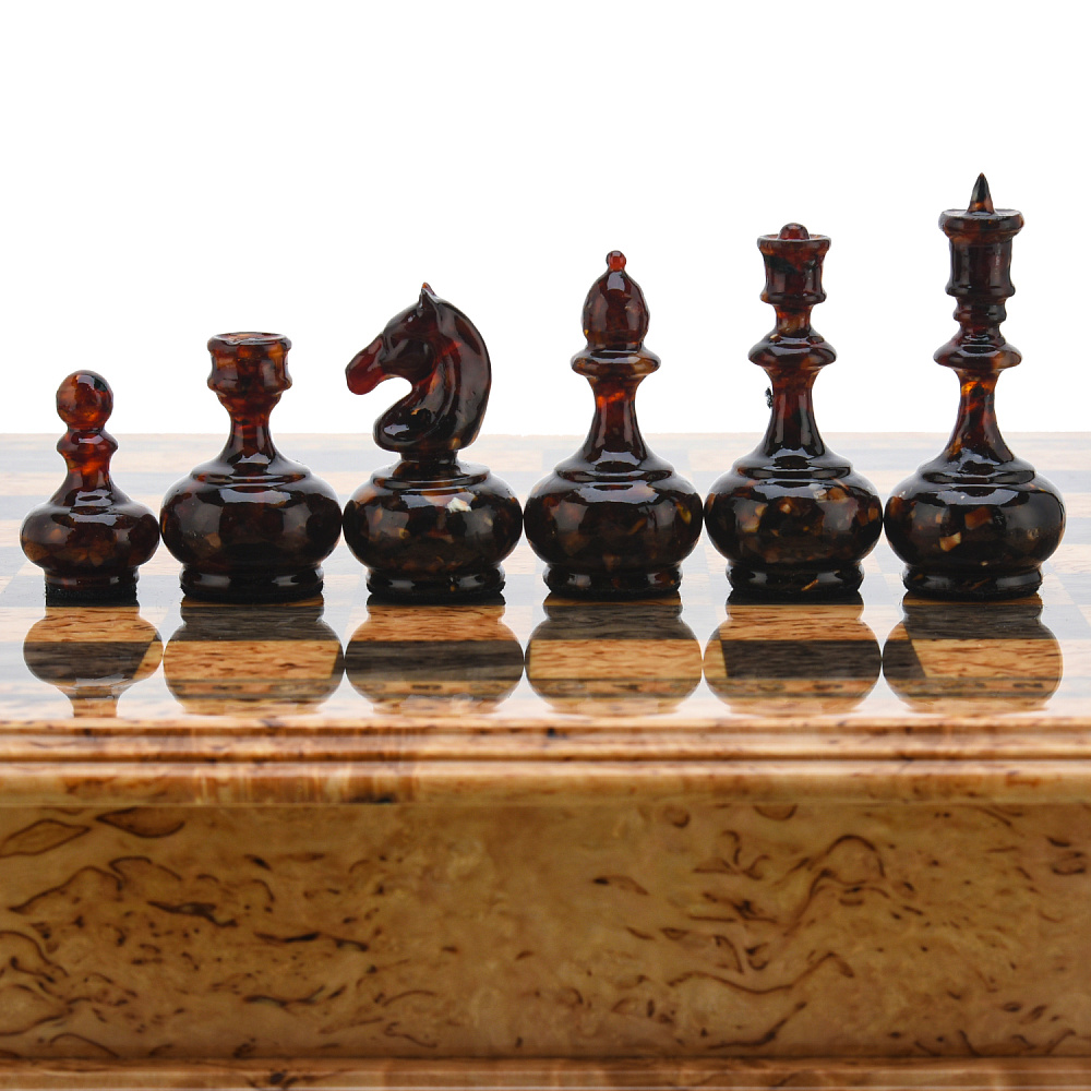 Шахматы из карельской березы с янтарными фигурами 37х37 см - интернет магазин Русь Велика я фото 3