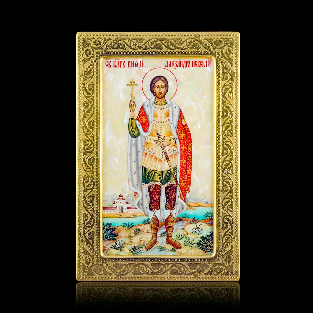 Икона «Александр Невский» с перламутром 19 х 29 см - интернет магазин Русь Велика я 