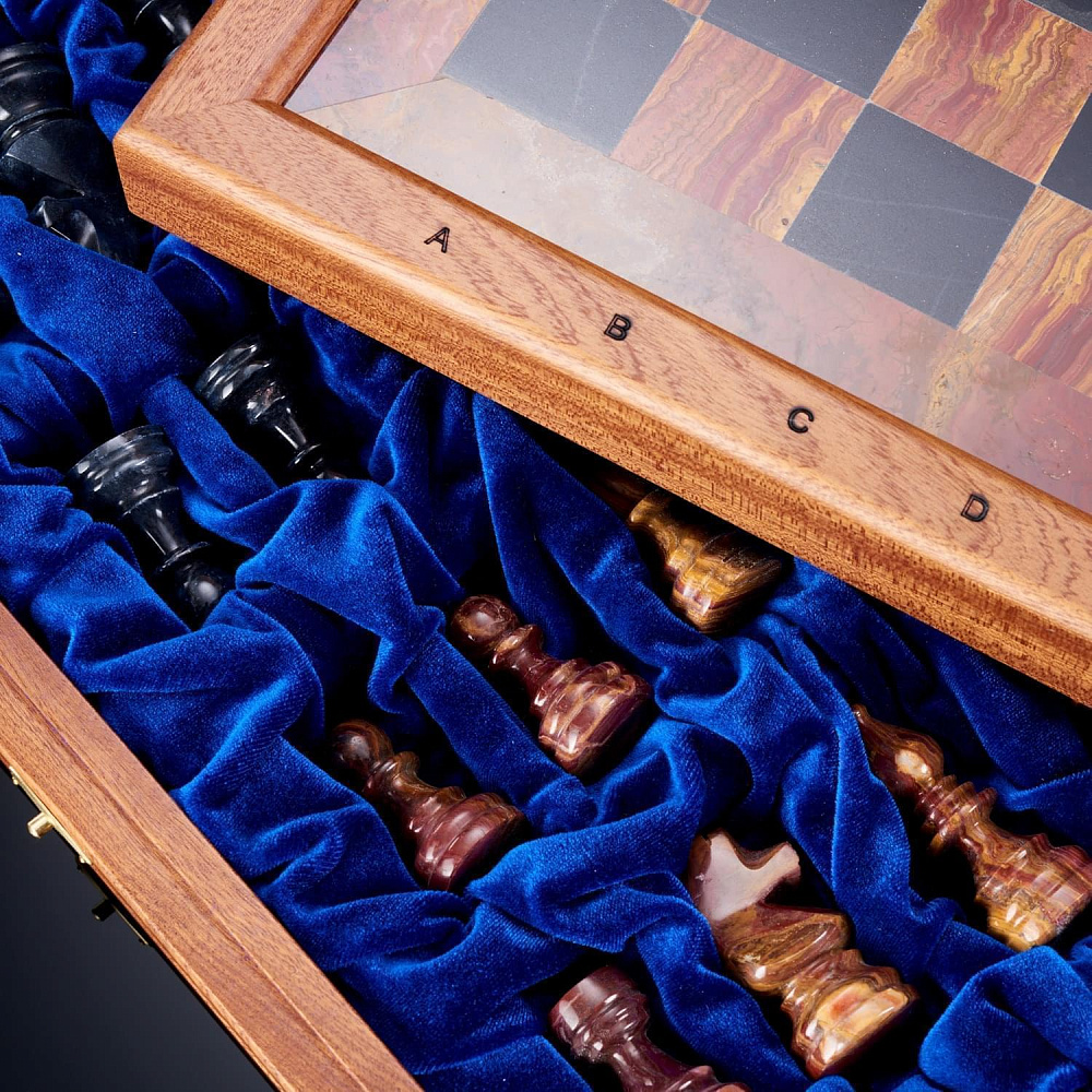 Шахматы деревянные с полем и фигурами из мрамора «Американские» 43х43 см - интернет магазин Русь Велика я фото 5