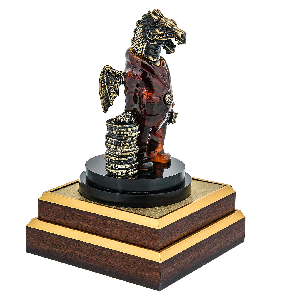 Скульптура из янтаря и бронзы «Дракон предприниматель» - интернет магазин Русь Велика я фото 8