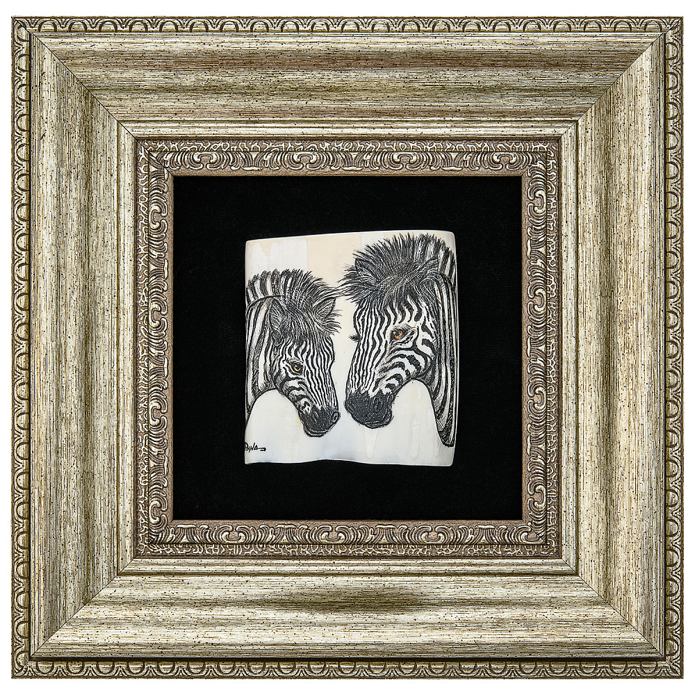 Панно из кости «Зебры» 23,5 х 23,5 см - интернет магазин Русь Велика я 