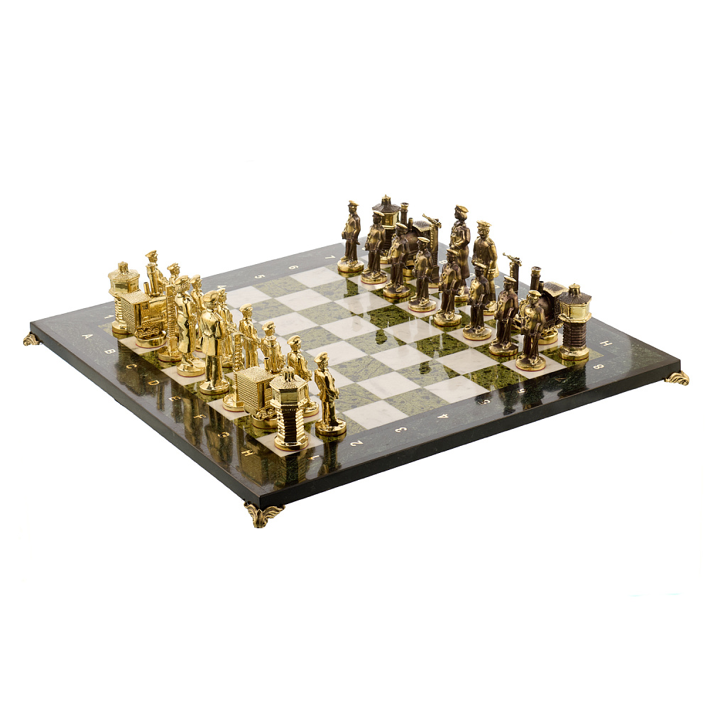 Шахматы из камня и бронзы «Железнодорожные» 42х42 см - интернет магазин Русь Велика я 