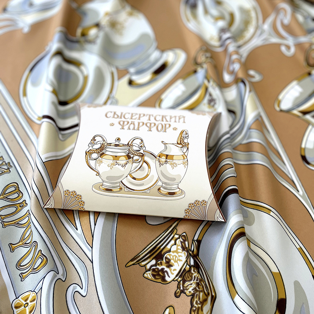 Платок шелковый «Сысертский фарфор» 90х90 см - интернет магазин Русь Велика я фото 1