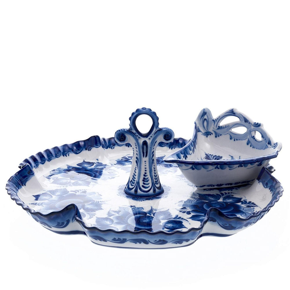 Менажница большая. 6 салатников на блюде. Гжель - интернет магазин Русь Велика я фото 6