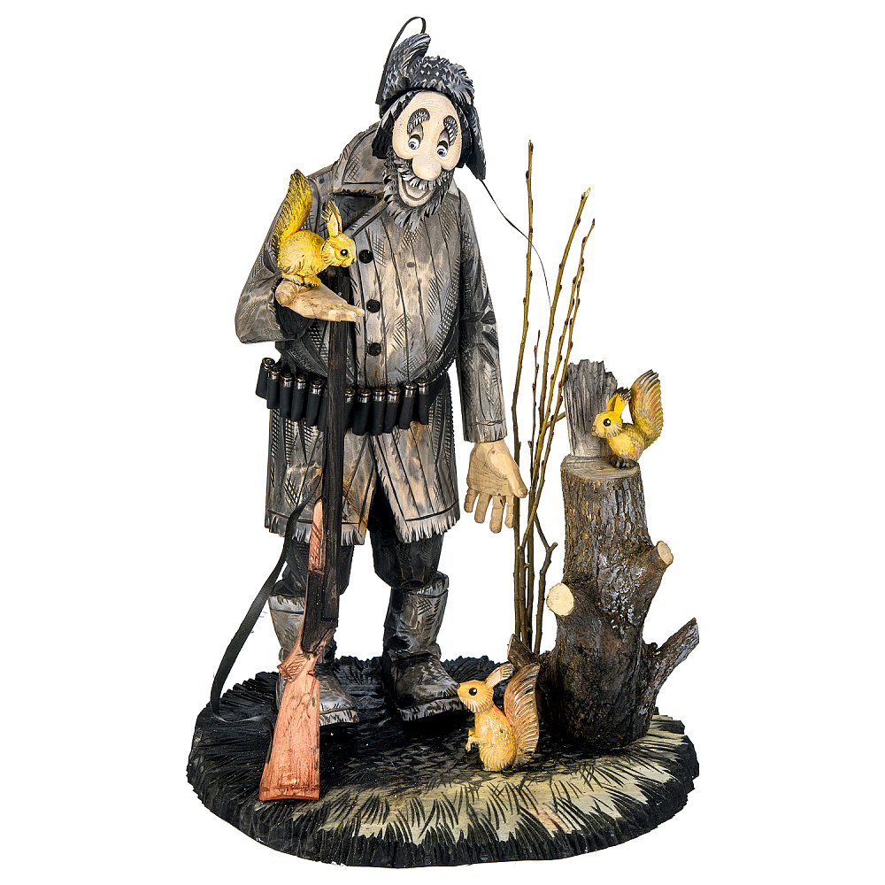 Резьба по дереву. Скульптура «Охотник и белка» - интернет магазин Русь Велика я 