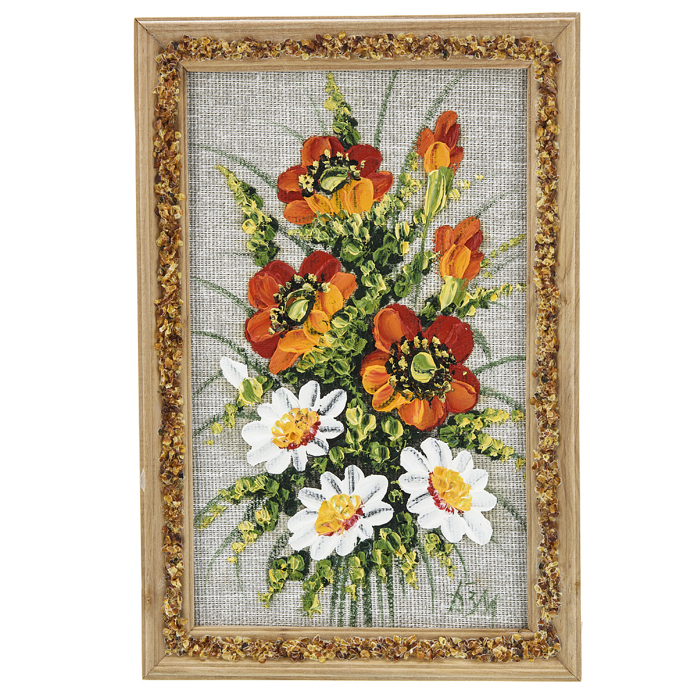 Панно в янтарной раме «Букет цветов» 27х18 см - интернет магазин Русь Велика я 