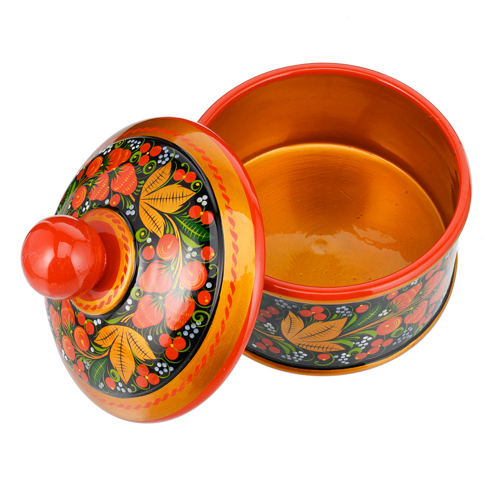 Деревянная круглая шкатулка с росписью «Клубника». Хохлома - интернет магазин Русь Велика я фото 1