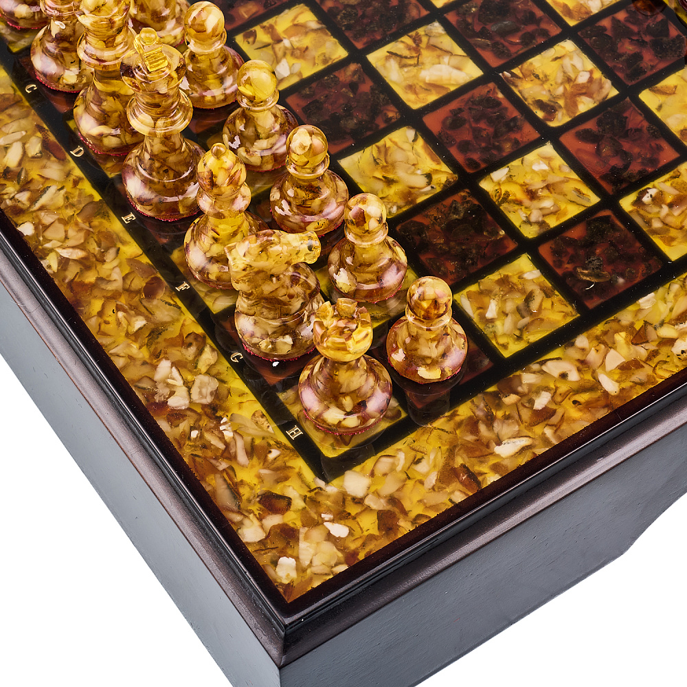 Шахматы с инкрустацией и фигурами из янтаря 30х30 см - интернет магазин Русь Велика я фото 11