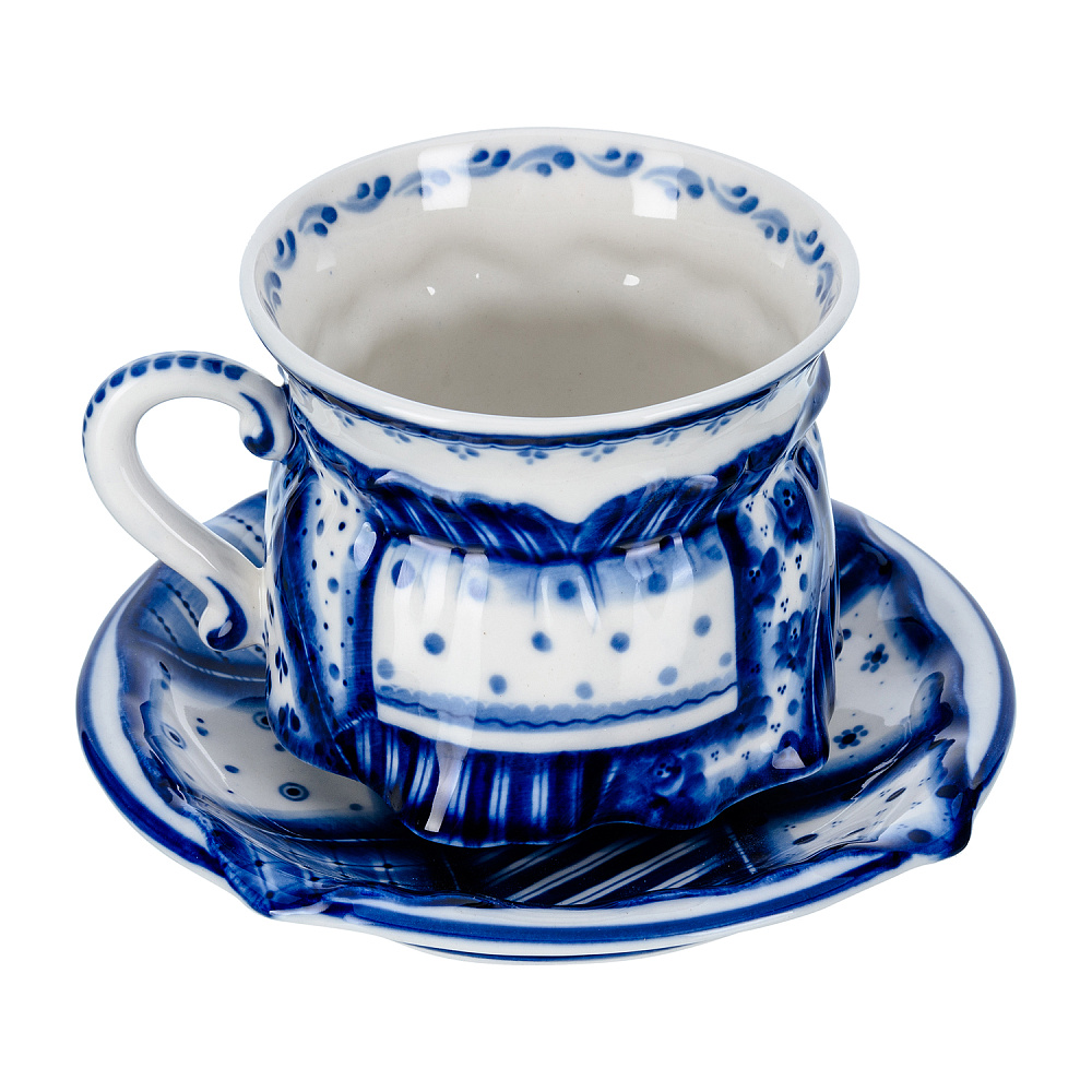 Чайный сервиз на 6 персон «Скоморошьи забавы». Гжель - интернет магазин Русь Велика я фото 2