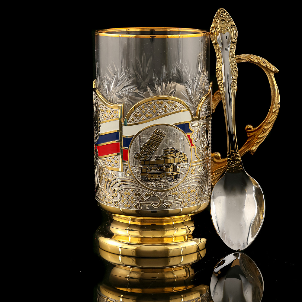 Подстаканник «Герб РФ. Танки». Златоуст - интернет магазин Русь Велика я фото 1