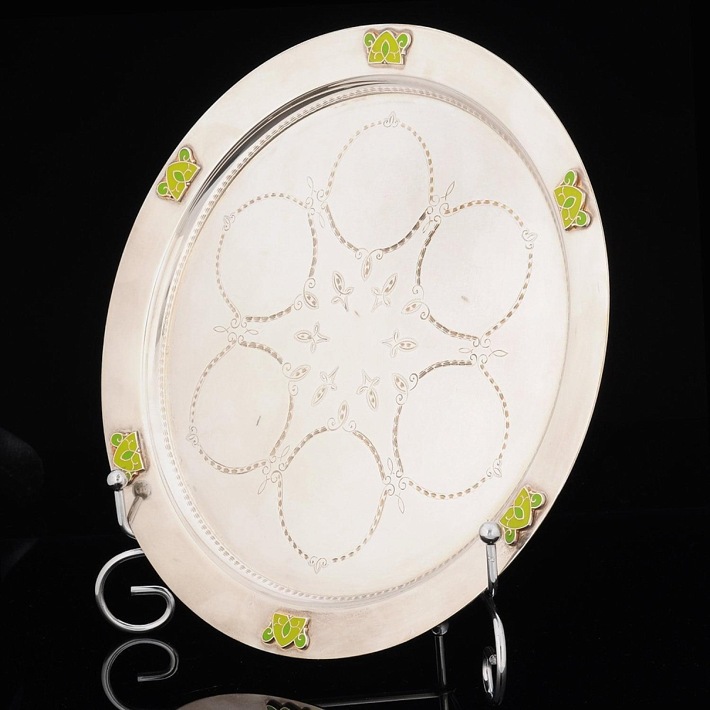 Поднос из серебра 925* «Эпос» 23 см - интернет магазин Русь Велика я 