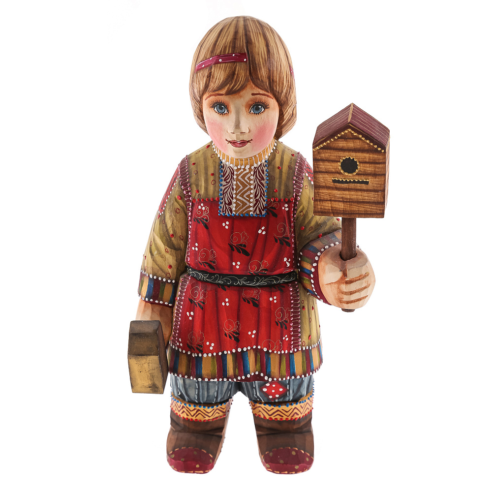 Скульптура из дерева «Мальчик со скворечником» - интернет магазин Русь Велика я 