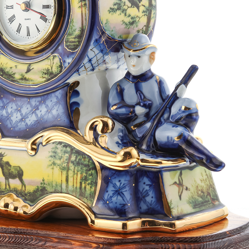 Часы настольные «Охота». Гжель в цвете и золоте. Фарфор Гжель - интернет магазин Русь Велика я фото 5