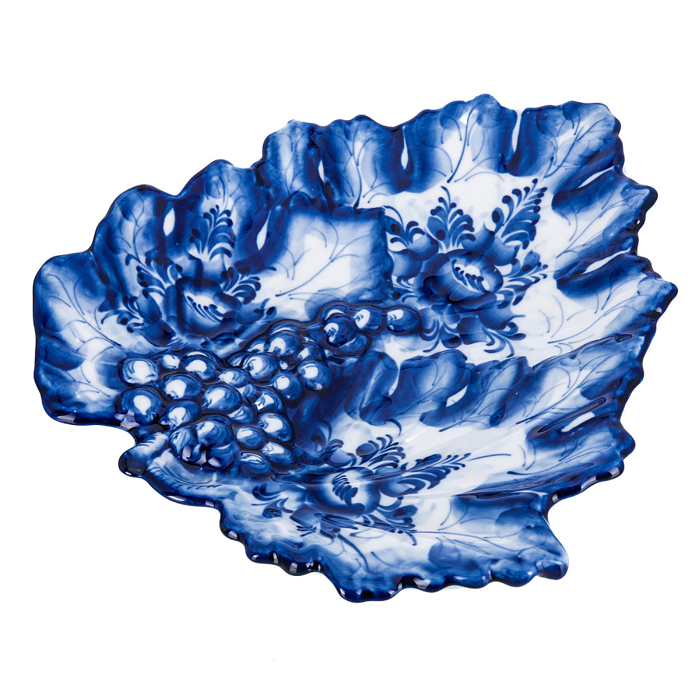 Блюдо «Виноград». Гжель - интернет магазин Русь Велика я 