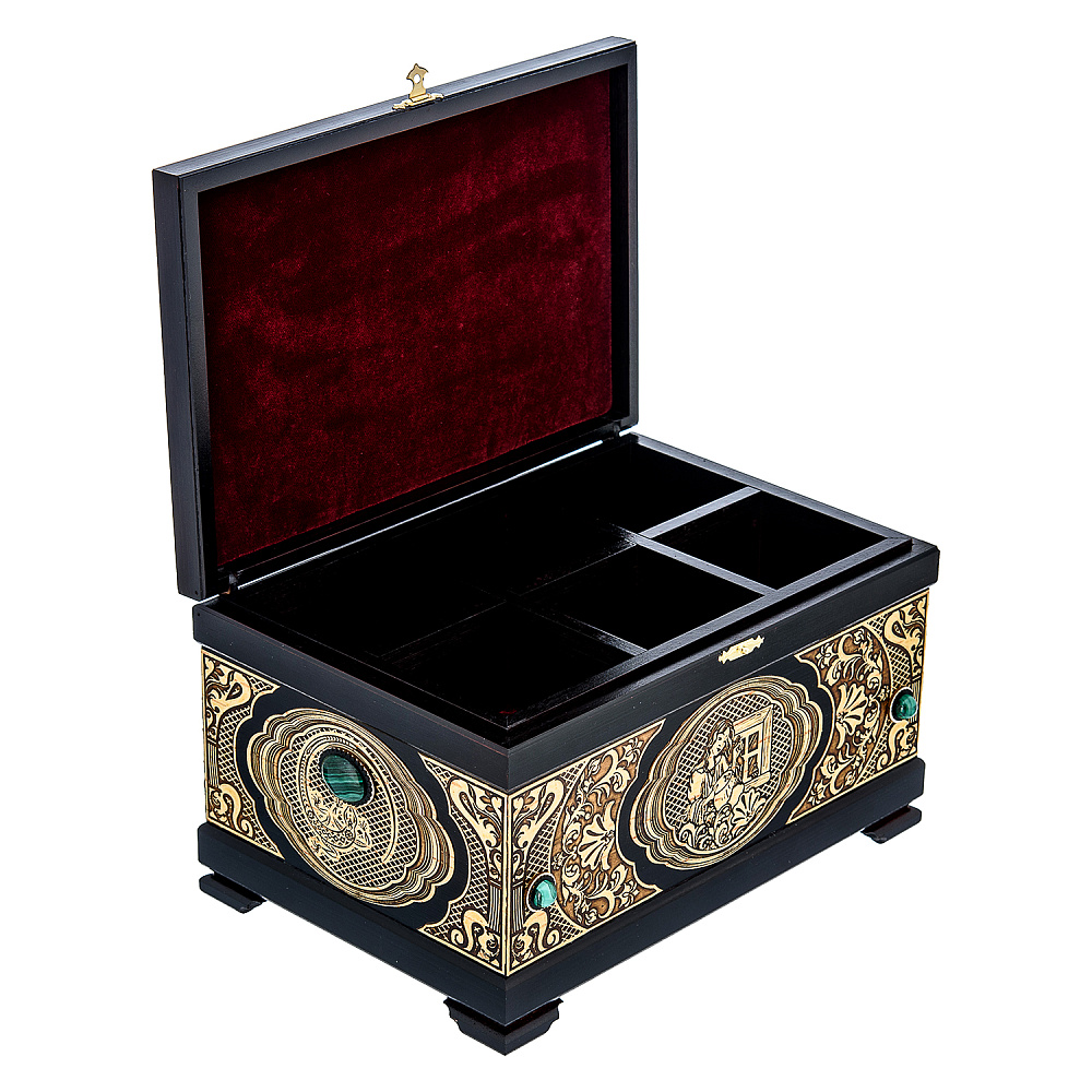 Прямоугольная шкатулка из бересты с малахитом - интернет магазин Русь Велика я фото 6