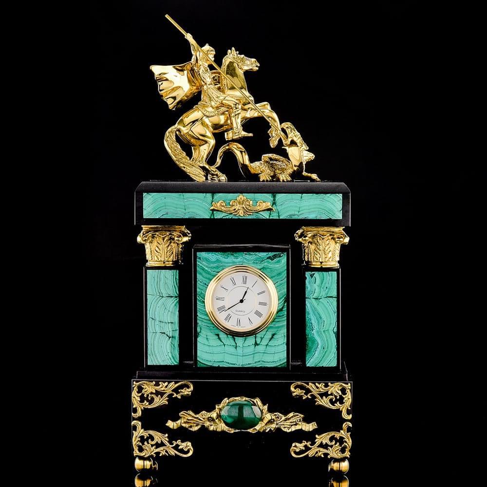 Часы настольные «Георгий Победоносец». Малахит - интернет магазин Русь Велика я 