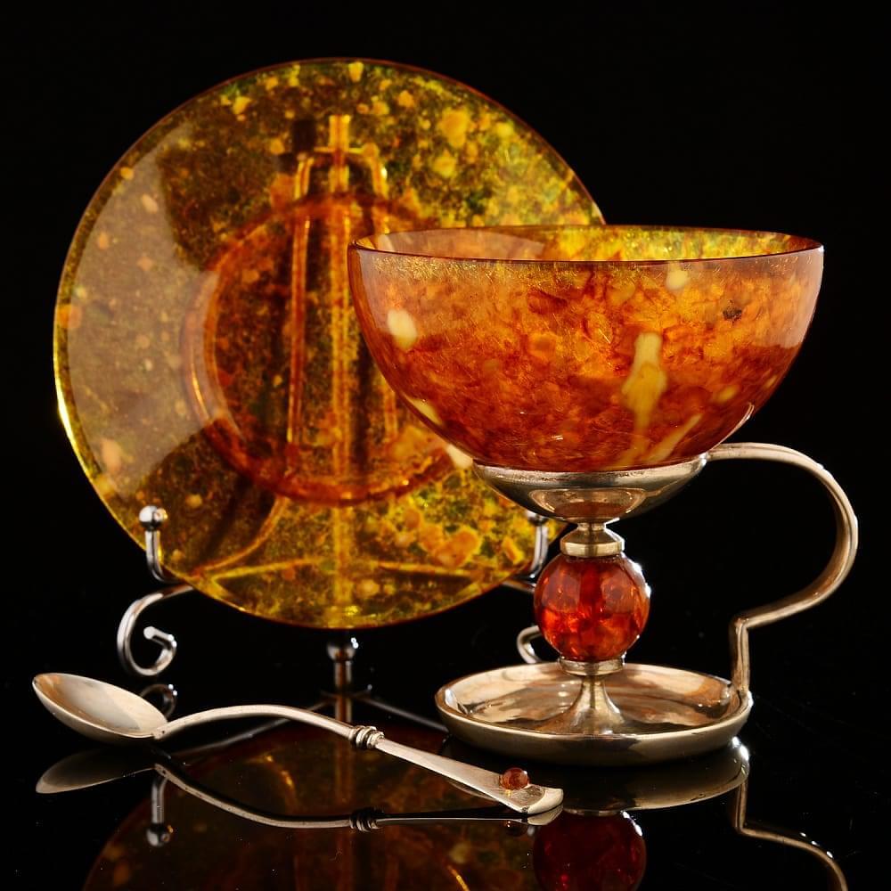 Деликатесный набор из янтаря «Шар». Серебро 875 * - интернет магазин Русь Велика я 