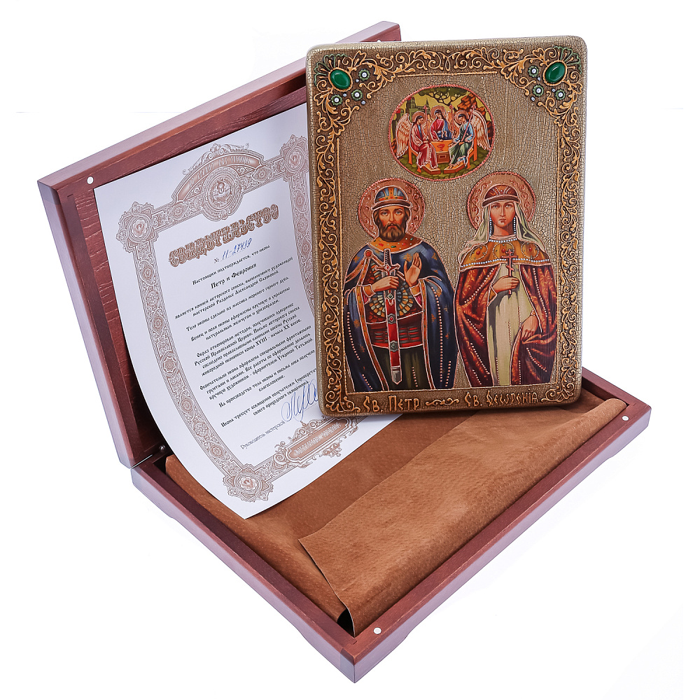 Икона из мореного дуба «Петр и Феврония» 29х21 см - интернет магазин Русь Велика я фото 1
