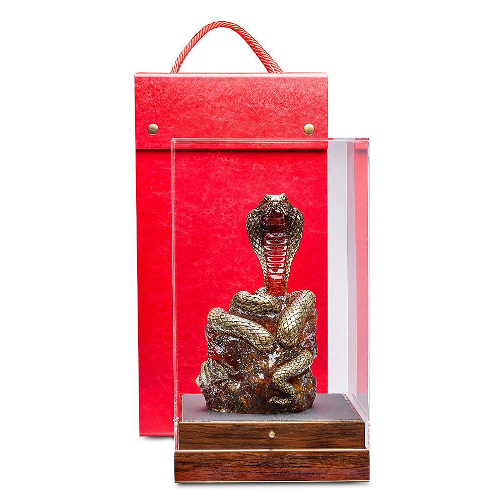 Змея Символ 2025 года. Сувенир из бронзы и янтаря «Королевская кобра» - интернет магазин Русь Велика я фото 2