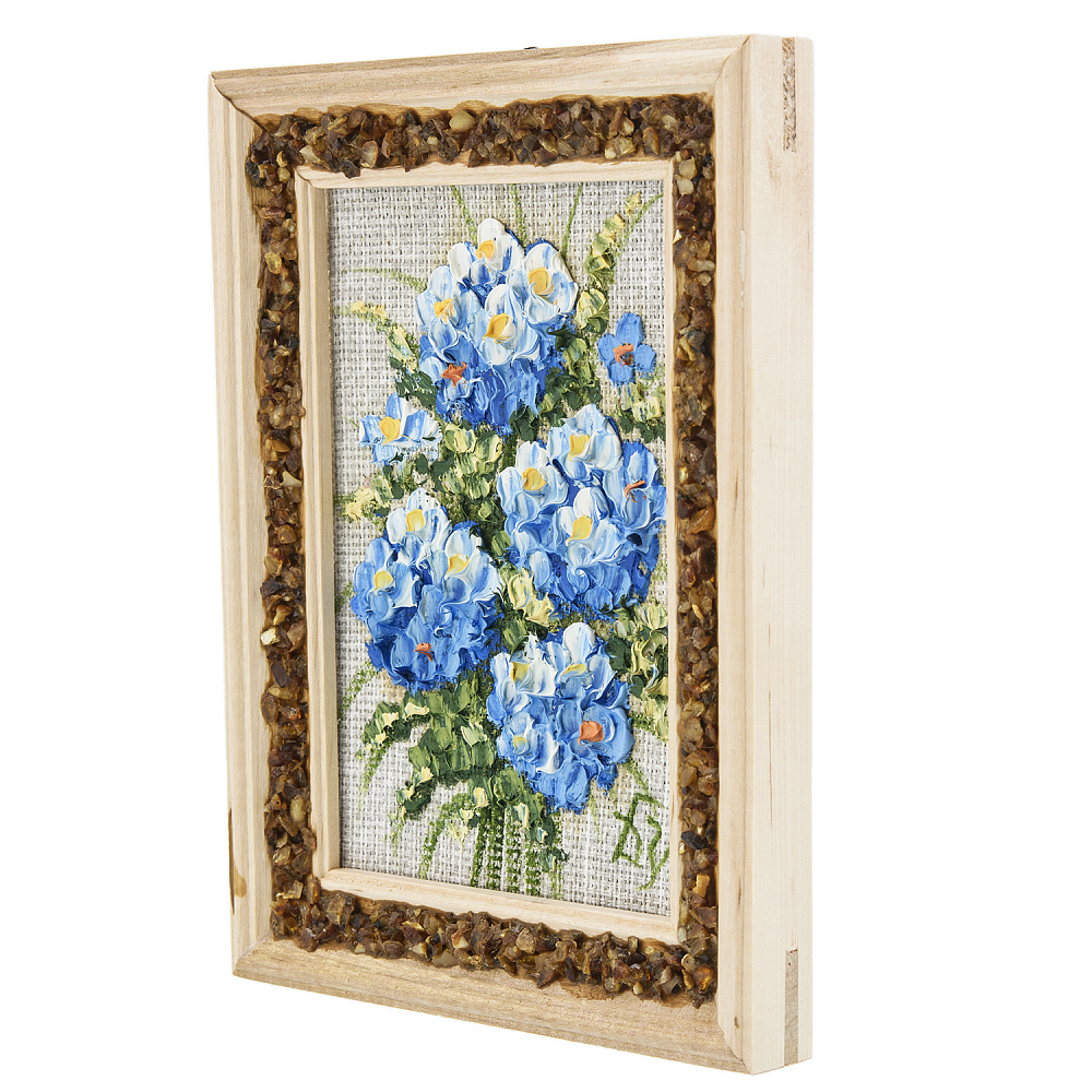 Панно в янтарной раме «Букет цветов» 12,5х16,5 см - интернет магазин Русь Велика я фото 1