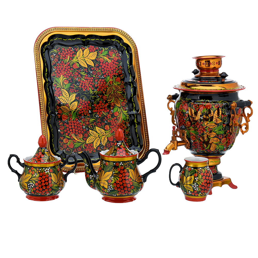 Самовар электрический 3 л с сервизом «Рябина». Хохлома - интернет магазин Русь Велика я фото 1