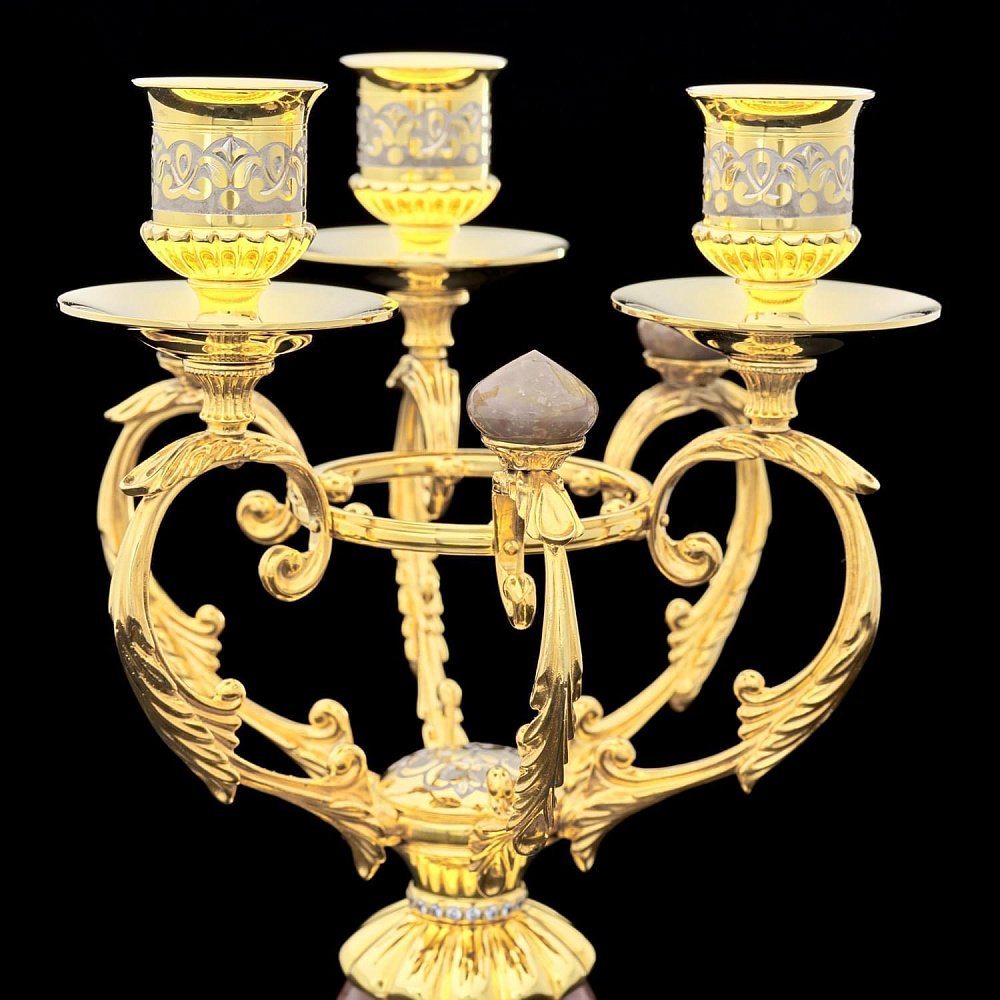 Часы каминные из яшмы и бронзы с двумя 3-х рожковыми канделябрами. Златоуст - интернет магазин Русь Велика я фото 12