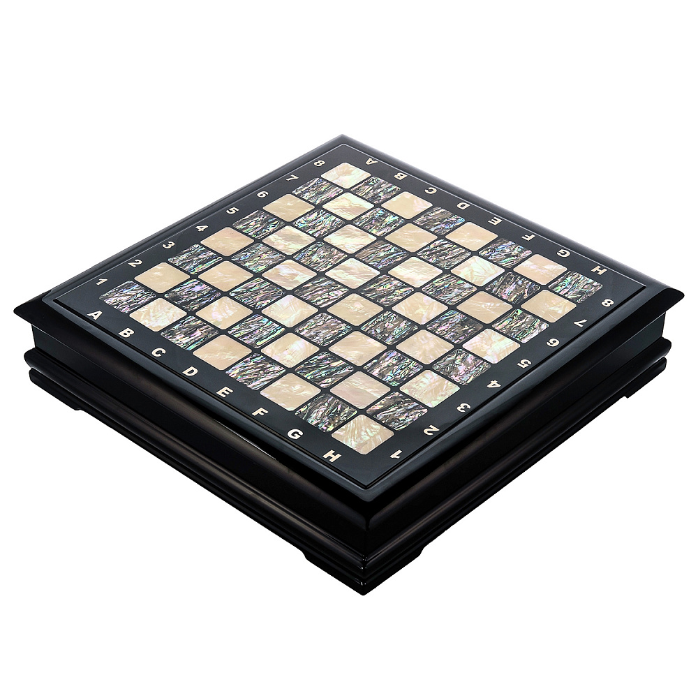 Шахматный ларец с натуральным перламутром и фигурами из хрусталя (отделка черной тканью) 45х45 см - интернет магазин Русь Велика я фото 15