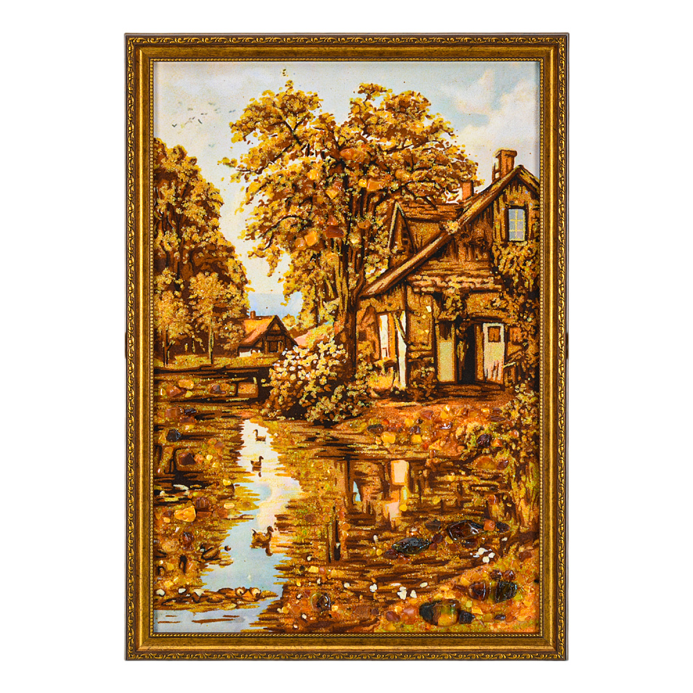 Картина янтарная «Утро в деревне» 60х40 см - интернет магазин Русь Велика я 