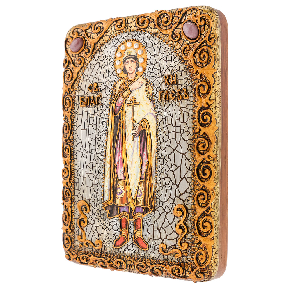 Икона из мореного дуба «Святой благоверный князь Глеб» 20х15 см - интернет магазин Русь Велика я фото 3