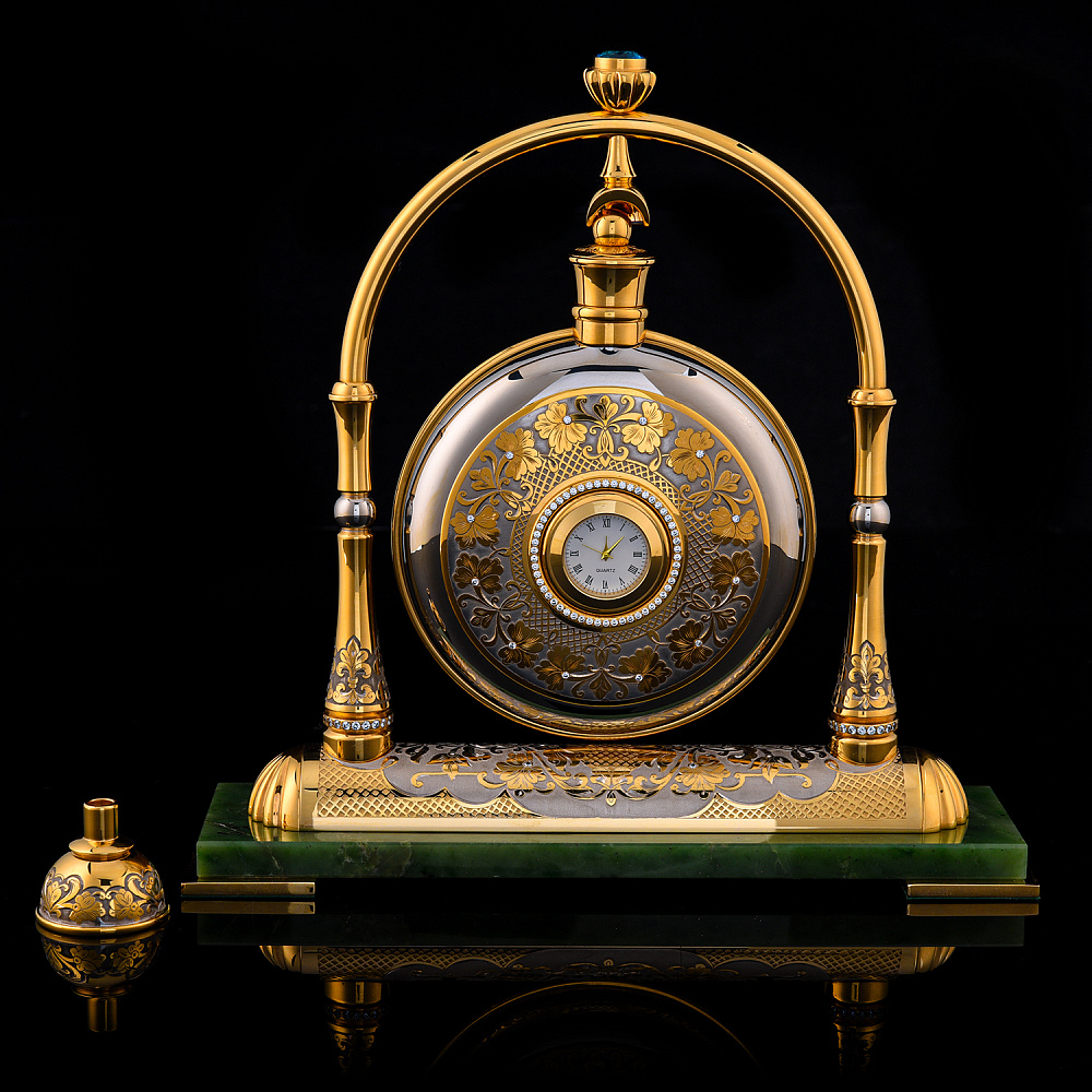 Настольные часы-фляга с нефритом. Златоуст - интернет магазин Русь Велика я фото 2