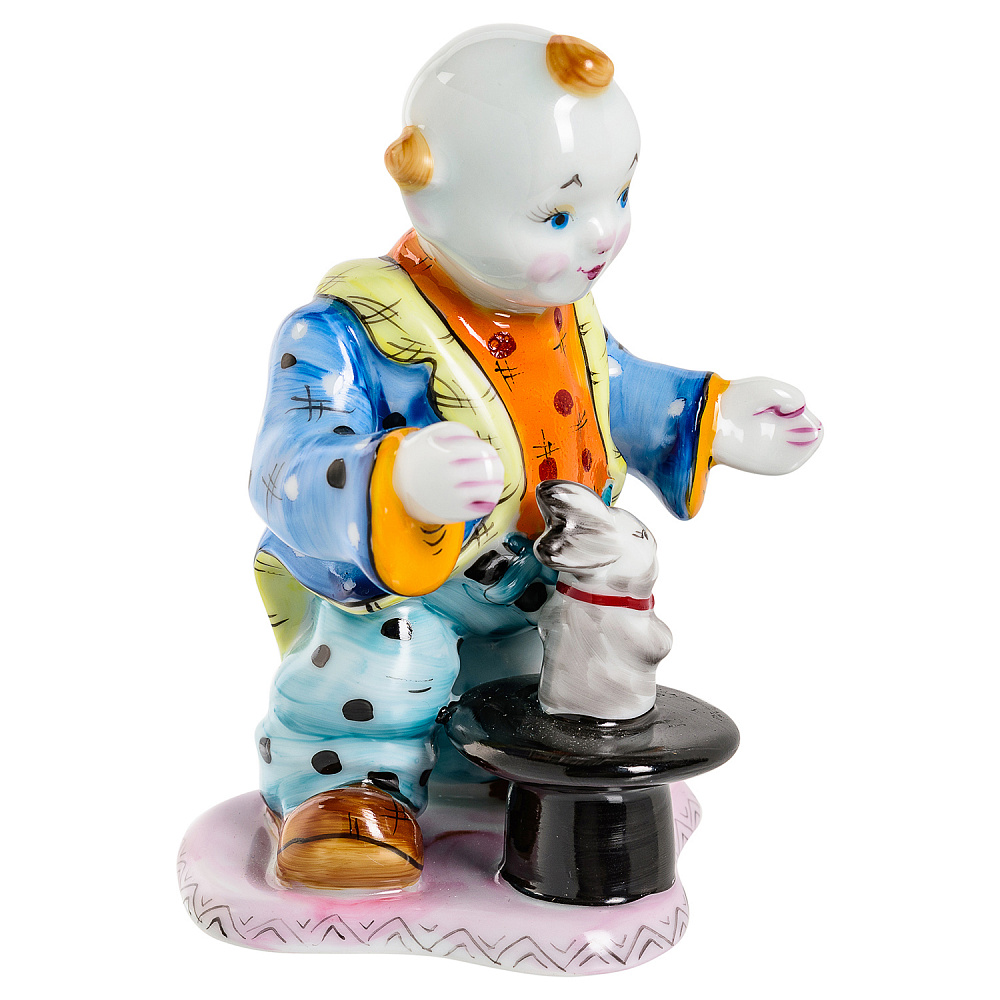 Статуэтка «Клоун с кроликом». Гжель - интернет магазин Русь Велика я фото 1