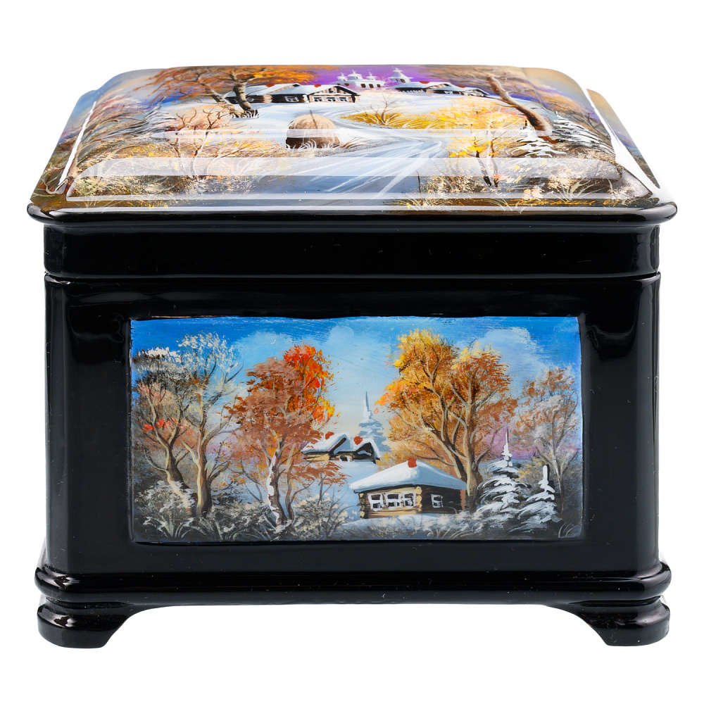 Шкатулка с художественной росписью «Зима в деревне» - интернет магазин Русь Велика я фото 2