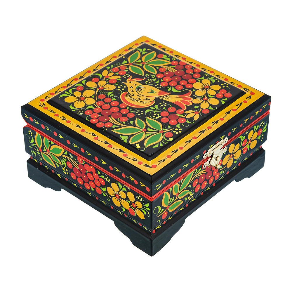 Деревянная шкатулка «Птица и рябина». Хохлома - интернет магазин Русь Велика я фото 1