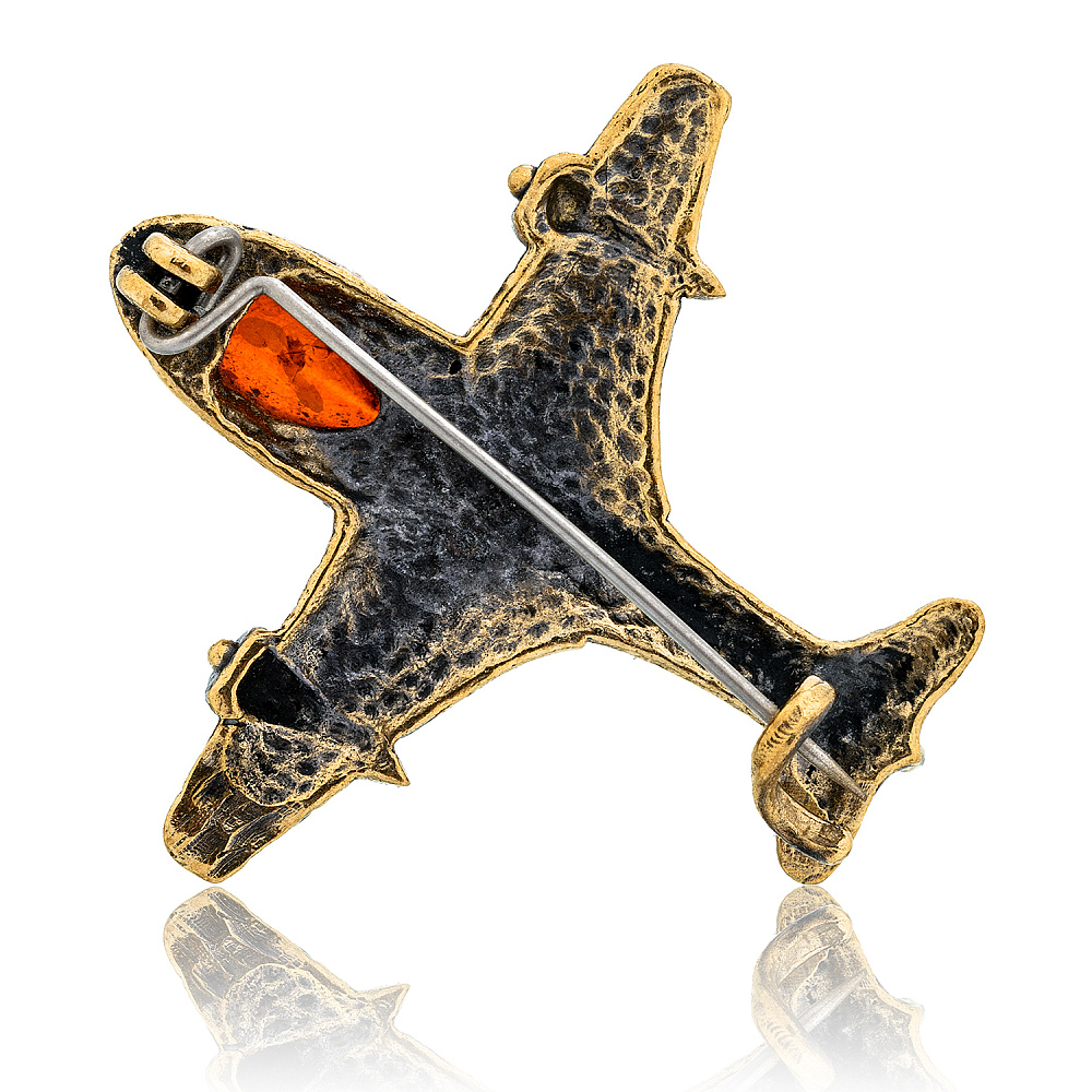 Брошь с янтарем «Самолет» - интернет магазин Русь Велика я фото 1