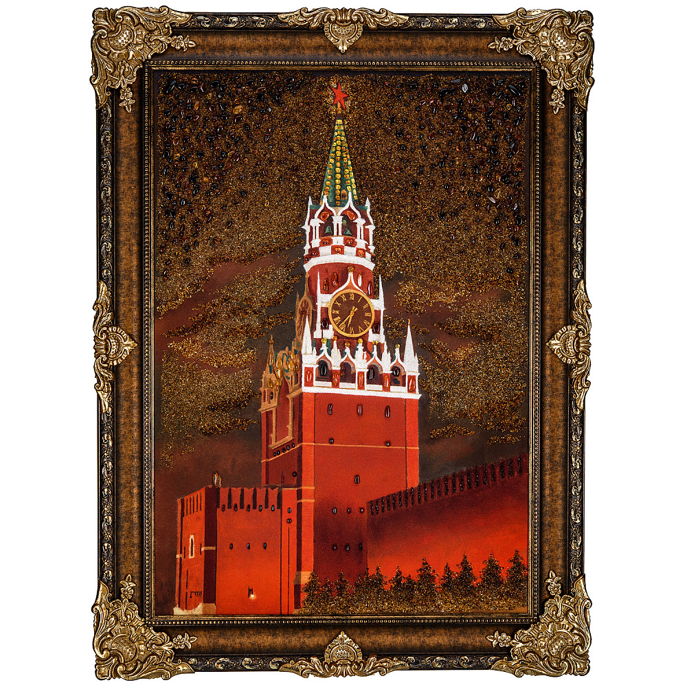 Картина янтарная «Спасская башня ночью» 60х80 см - интернет магазин Русь Велика я 