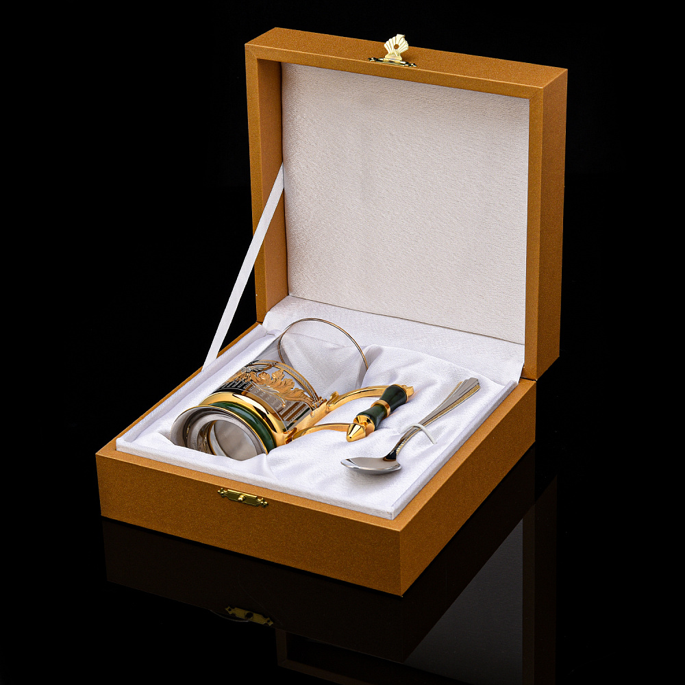 Подстаканник с золочением и нефритом «Орнамент». Златоуст - интернет магазин Русь Велика я фото 3