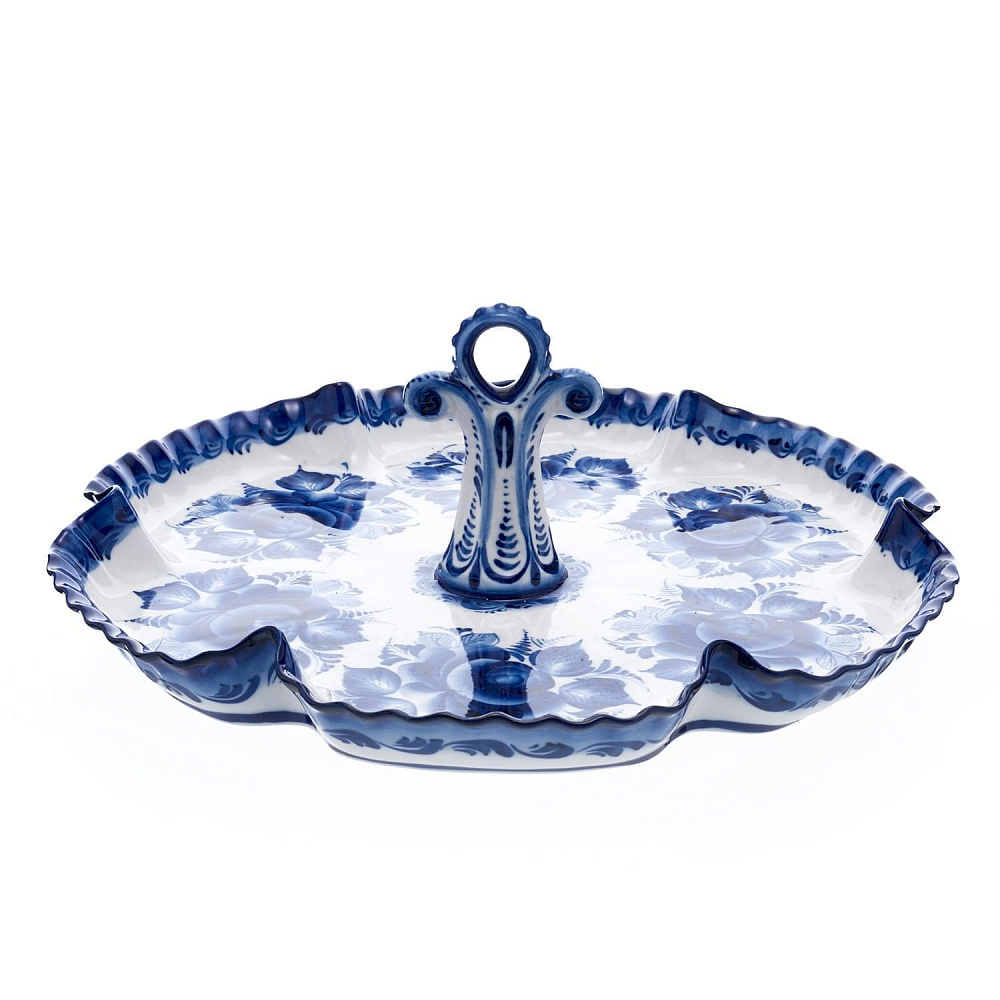Менажница большая. 6 салатников на блюде. Гжель - интернет магазин Русь Велика я фото 4