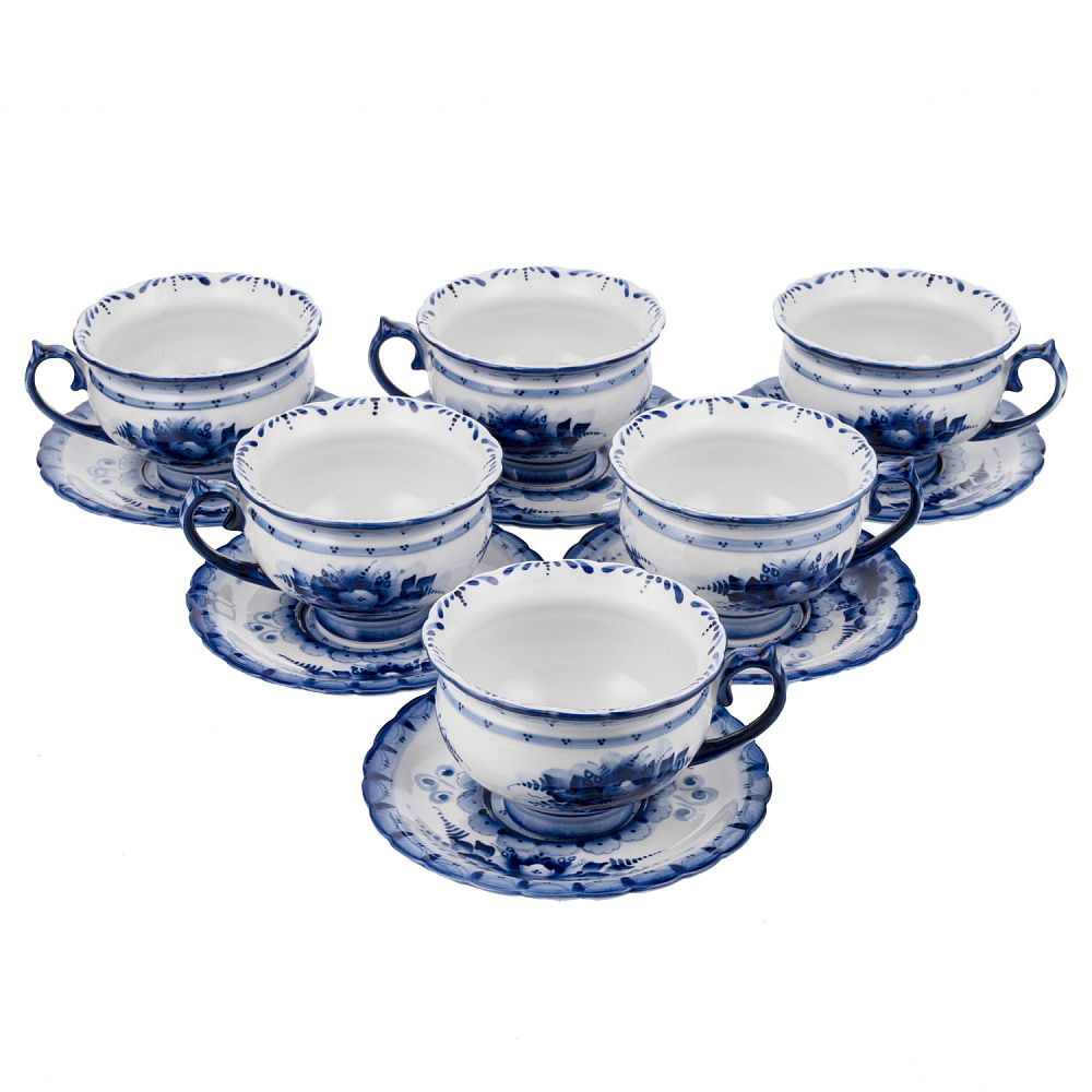 Чайный сервиз на 6 персон с росписью «Восторг». Гжель - интернет магазин Русь Велика я фото 3