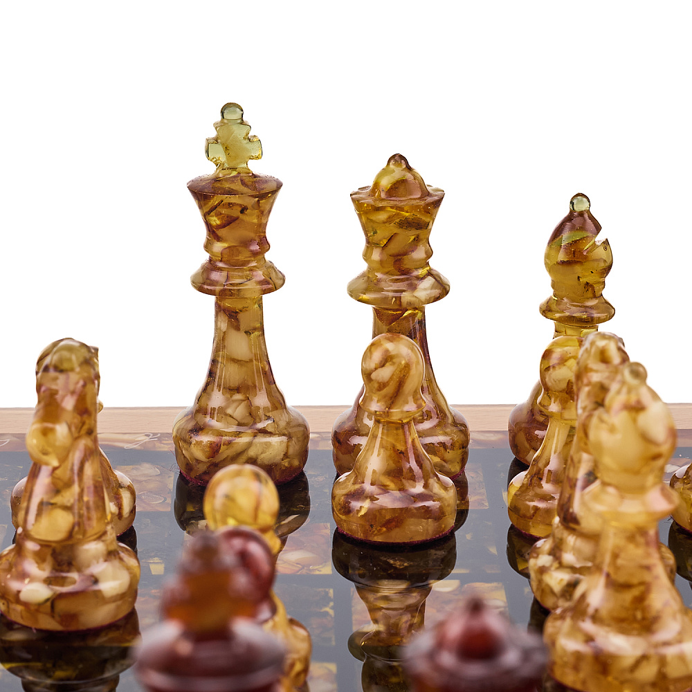 Шахматы с инкрустацией и фигурами из янтаря 28х28 см - интернет магазин Русь Велика я фото 4
