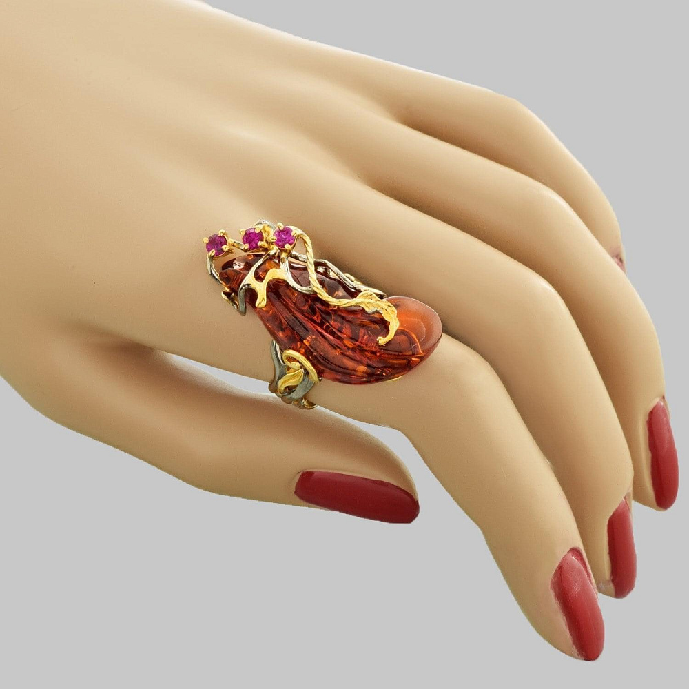 Кольцо с янтарем 9,29 гр. Серебро 925* - интернет магазин Русь Велика я 