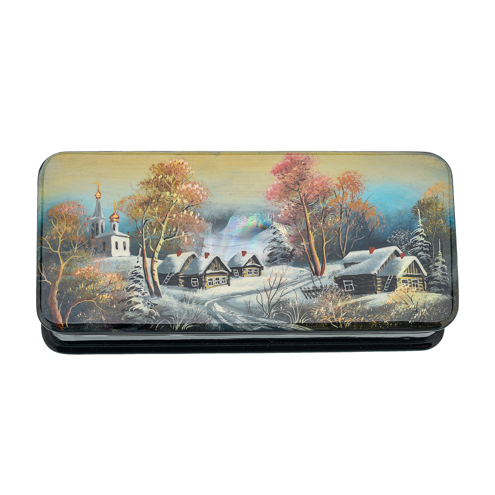Шкатулка с художественной росписью «Деревенский пейзаж» - интернет магазин Русь Велика я 