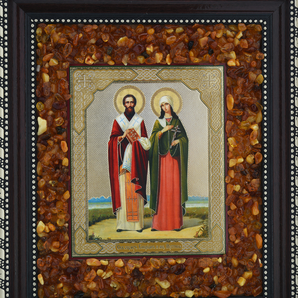 Икона янтарная «Киприан и Иустина» 22х19 см - интернет магазин Русь Велика я фото 2