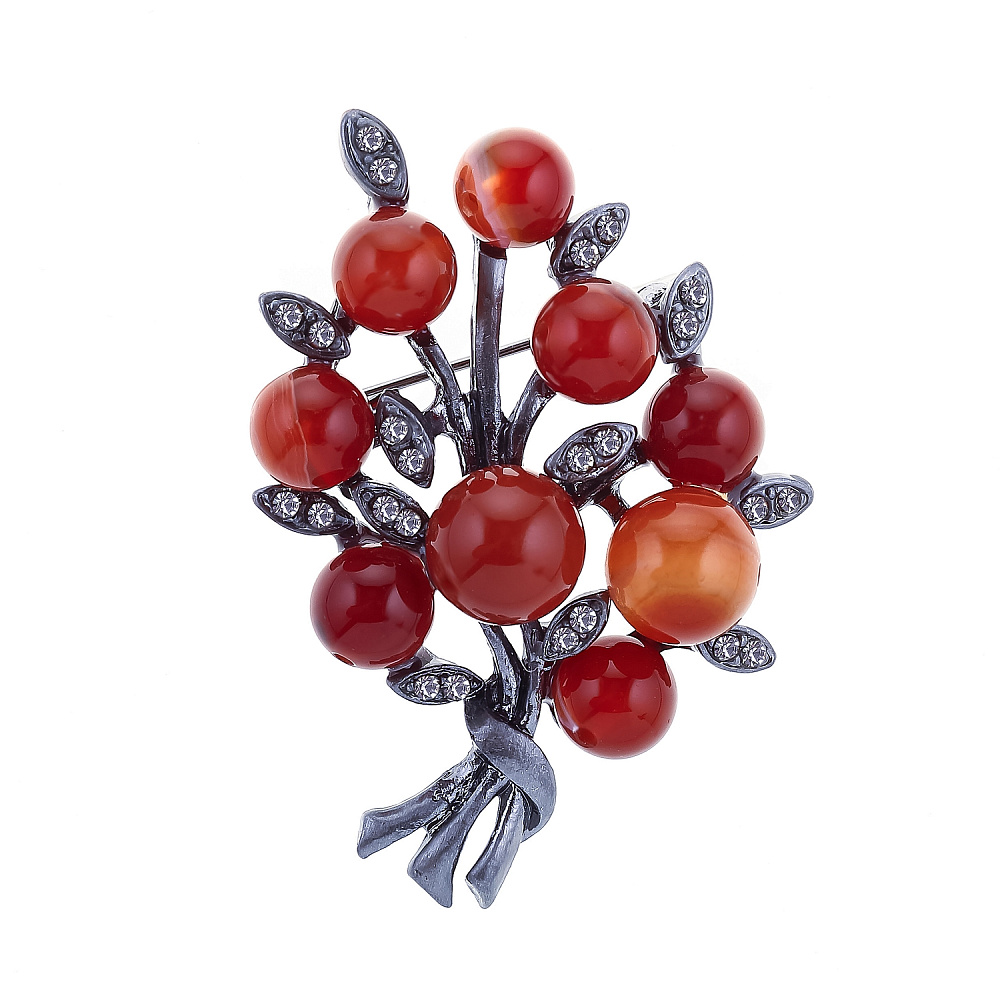 Брошь с сердоликом и стразами - интернет магазин Русь Велика я 