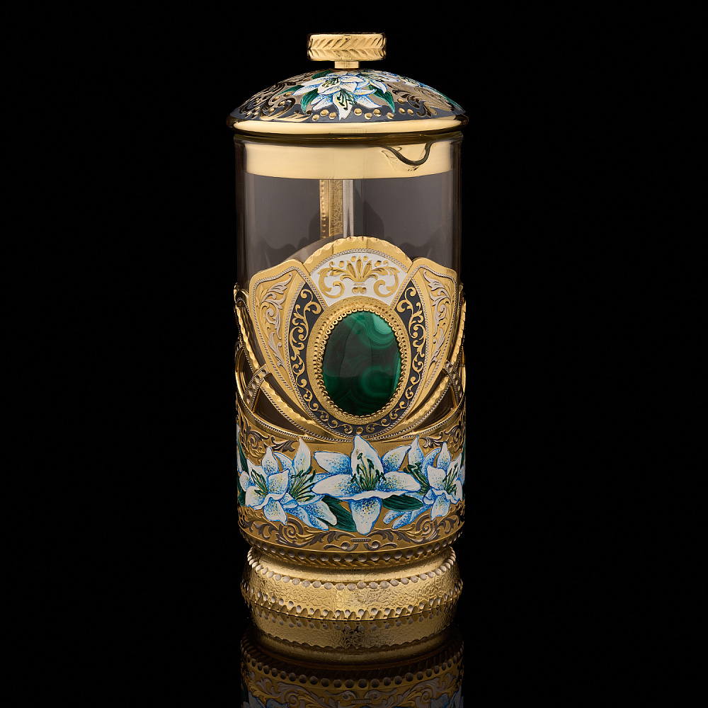 Чайный набор с френч-прессом и подстаканниками «Малахит». Златоуст - интернет магазин Русь Велика я фото 1