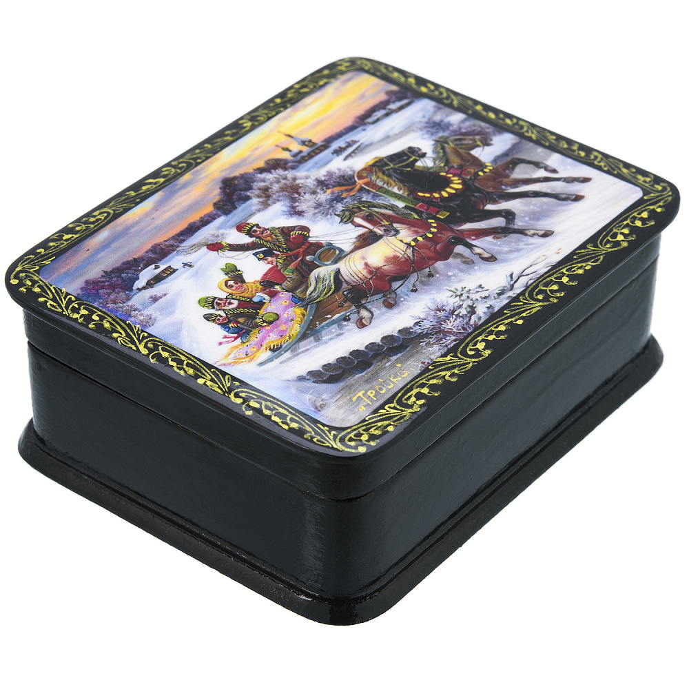 Шкатулка с художественной росписью «Зимняя тройка» - интернет магазин Русь Велика я фото 1