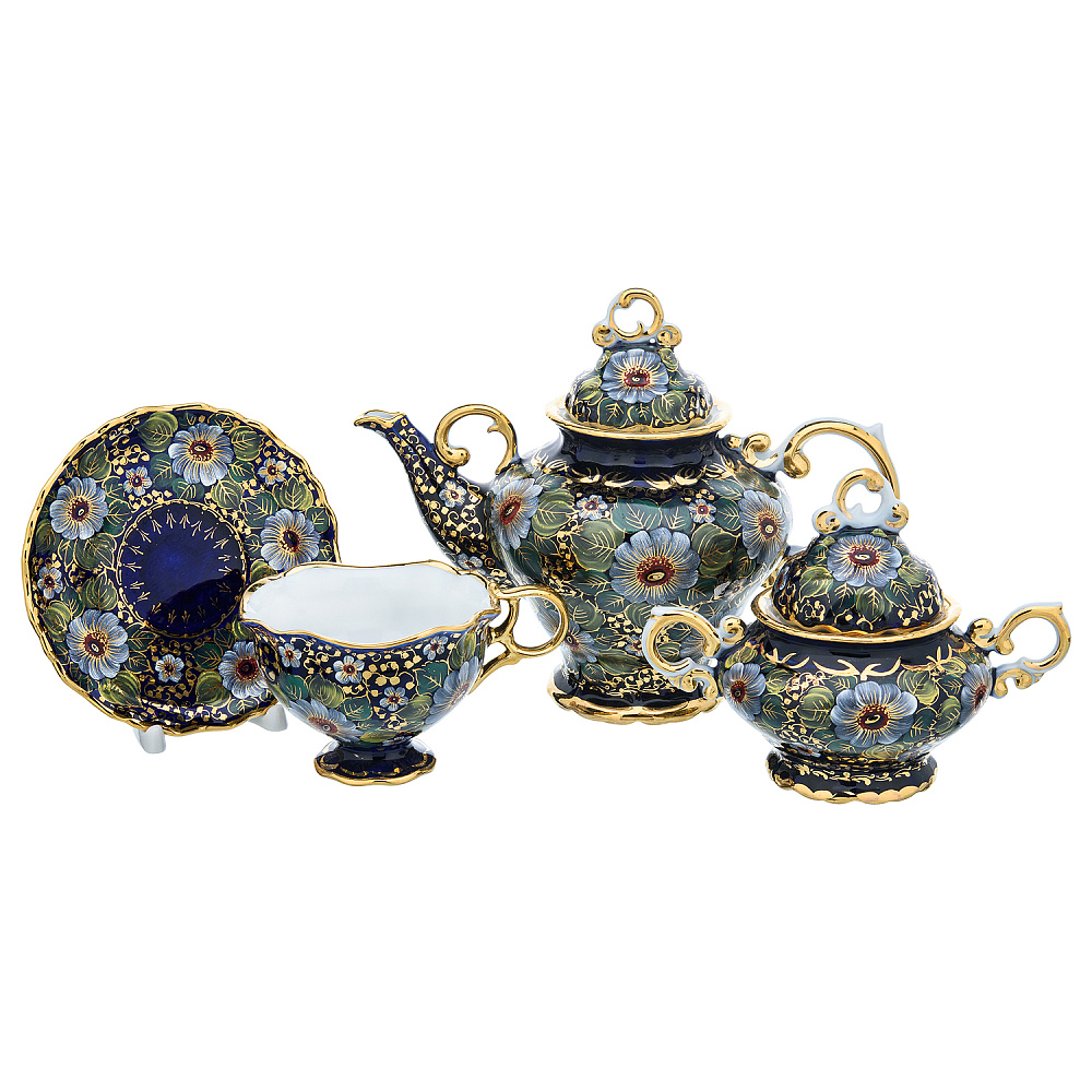 Чайный сервиз на 6 персон «Дворцовый. Ромашки». Гжель - интернет магазин Русь Велика я фото 1