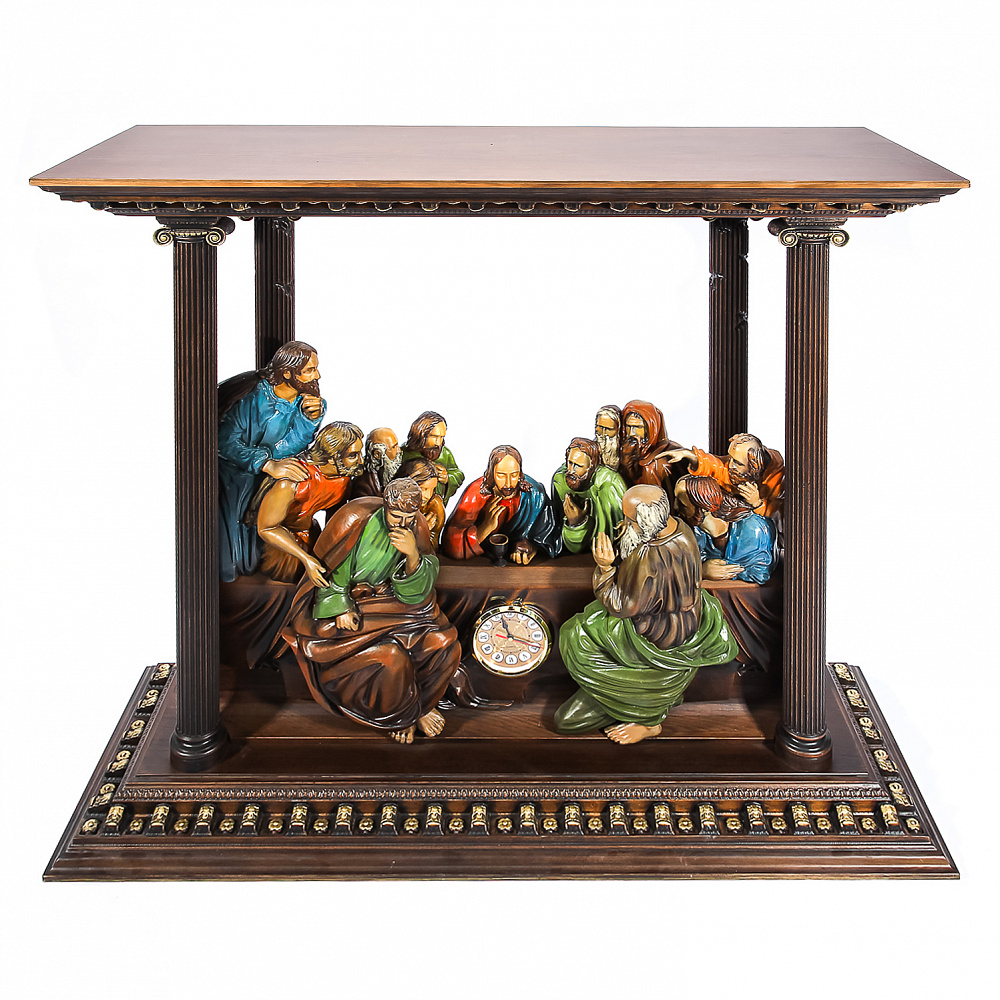 Деревянные резные часы «Тайная вечеря». Высота 104 см - интернет магазин Русь Велика я 