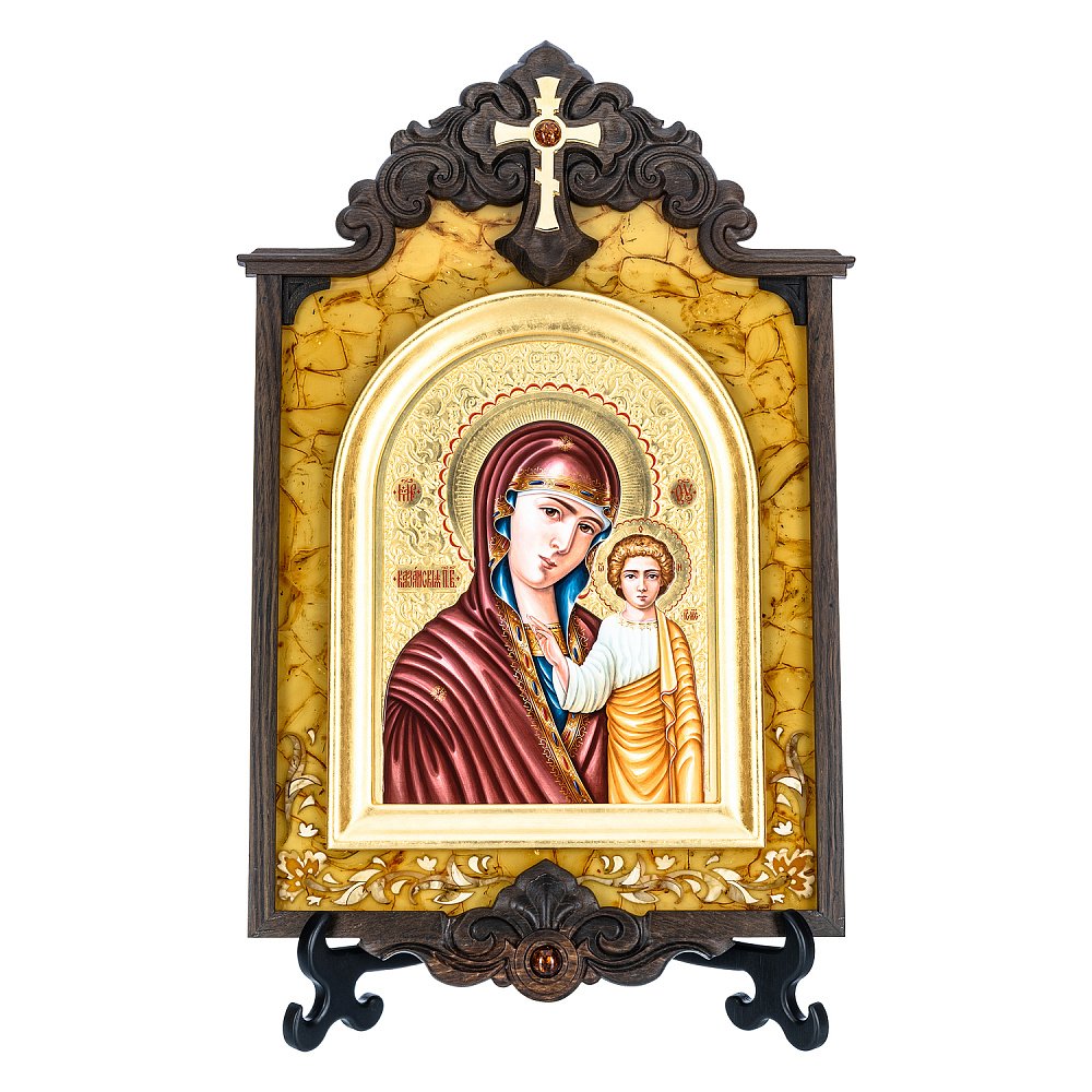 Икона янтарная «Казанская Божья Матерь» 34х56 см - интернет магазин Русь Велика я 